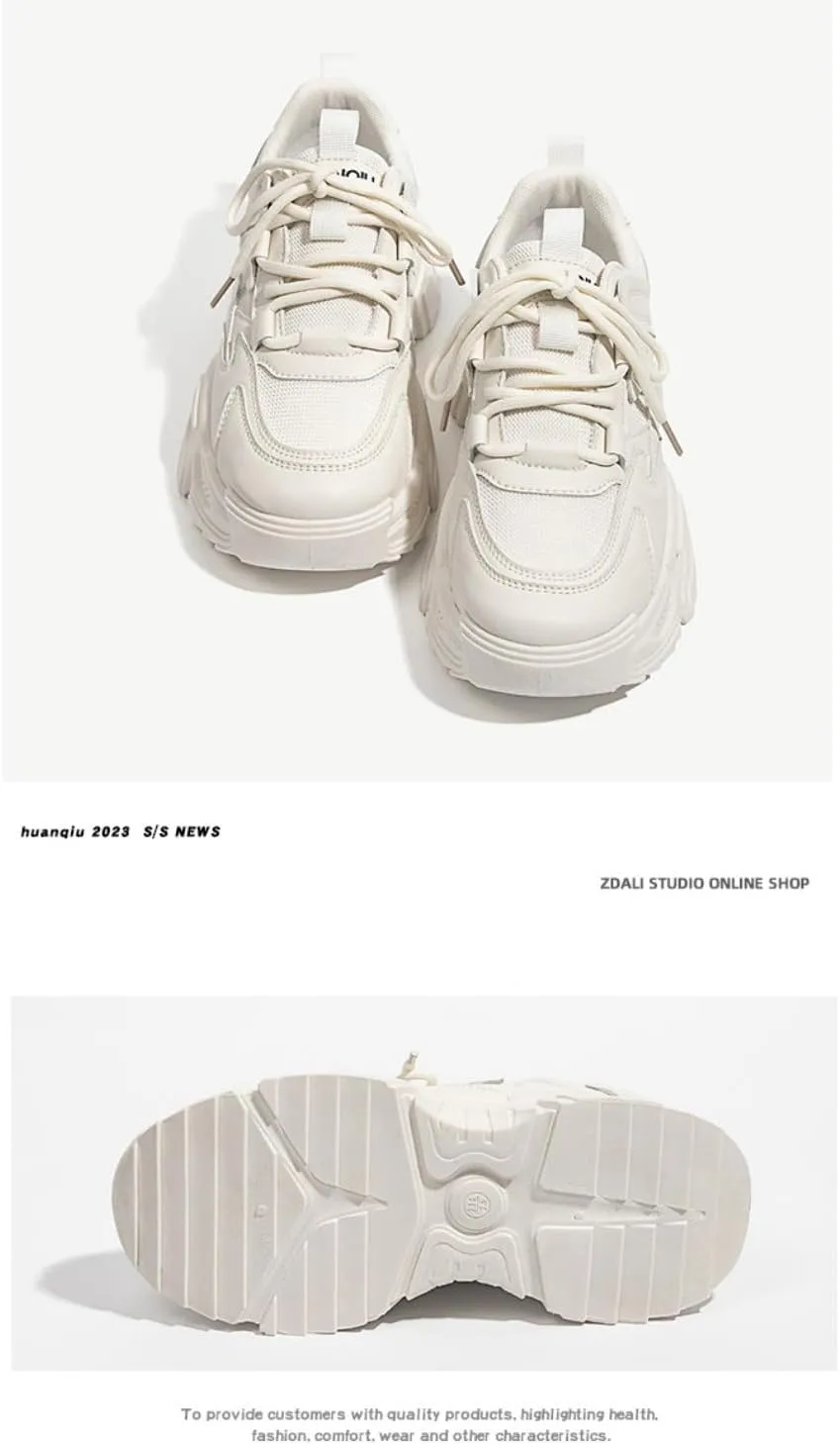 Korean Chunky Sneakers, Kawaii Academy Style, Cloud Sole & Hidden Heel Lift, Comfortable White Dad Shoes for Women, Preppy Outfit, Gift for Daughter, Travel-Friendly