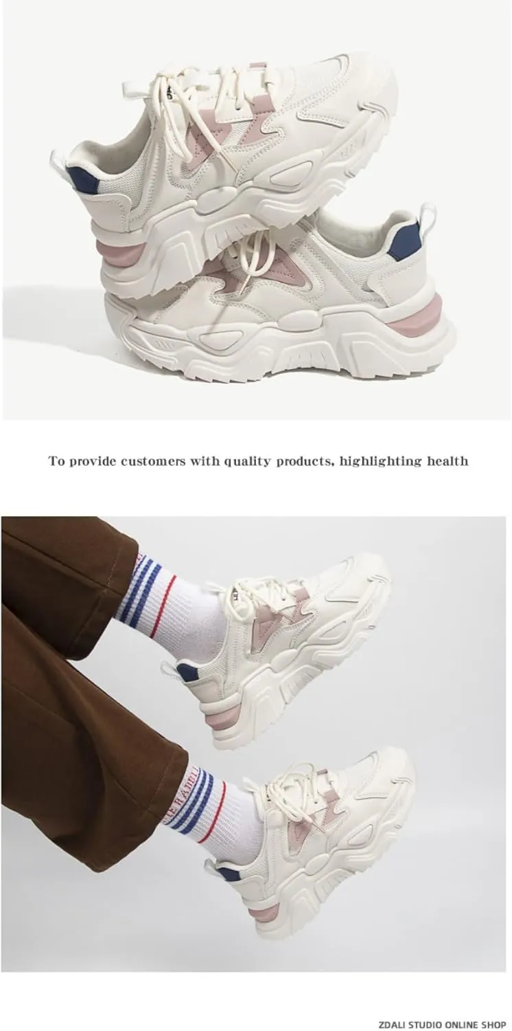Korean Chunky Sneakers, Kawaii Academy Style, Cloud Sole & Hidden Heel Lift, Comfortable White Dad Shoes for Women, Preppy Outfit, Gift for Daughter, Travel-Friendly