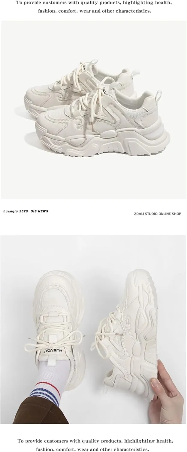 Korean Chunky Sneakers, Kawaii Academy Style, Cloud Sole & Hidden Heel Lift, Comfortable White Dad Shoes for Women, Preppy Outfit, Gift for Daughter, Travel-Friendly
