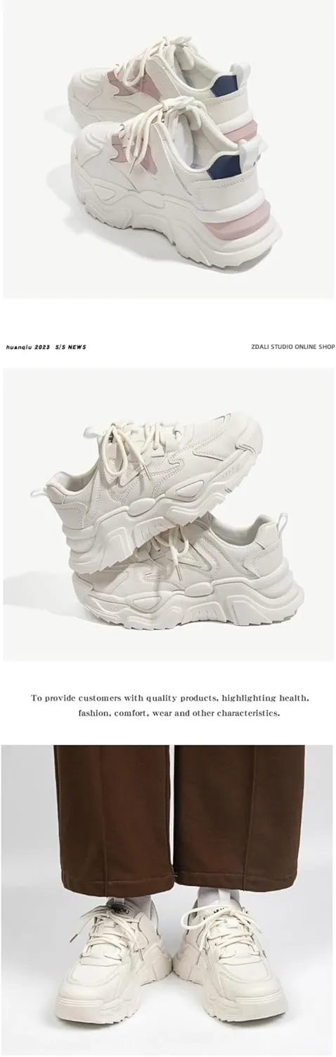 Korean Chunky Sneakers, Kawaii Academy Style, Cloud Sole & Hidden Heel Lift, Comfortable White Dad Shoes for Women, Preppy Outfit, Gift for Daughter, Travel-Friendly