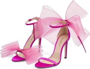 LauraVicci Women's High Heel Sandals Asymmetric Mesh Leather Bow Opened Toe Ankle Strap Lace-Up Stiletto Slip-On Evening Dress Party Wedding Shoes