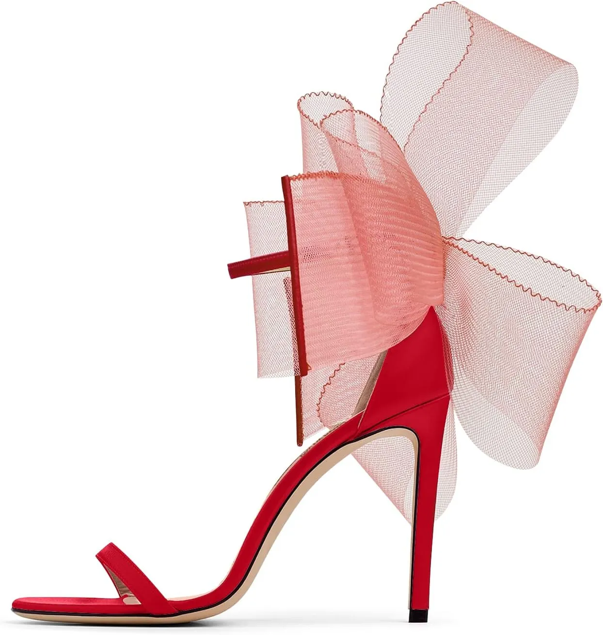 LauraVicci Women's High Heel Sandals Asymmetric Mesh Leather Bow Opened Toe Ankle Strap Lace-Up Stiletto Slip-On Evening Dress Party Wedding Shoes