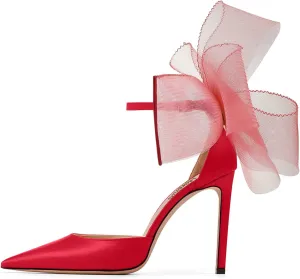 LauraVicci Women's Pumps Asymmetric Mesh Feather Bow Sandals Pointed Toe Ankle Strap Lace-Up Stiletto Slip-On Evening Dress Party Wedding Shoes