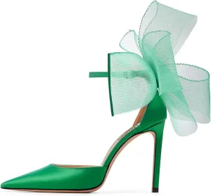 LauraVicci Women's Pumps Asymmetric Mesh Feather Bow Sandals Pointed Toe Ankle Strap Lace-Up Stiletto Slip-On Evening Dress Party Wedding Shoes
