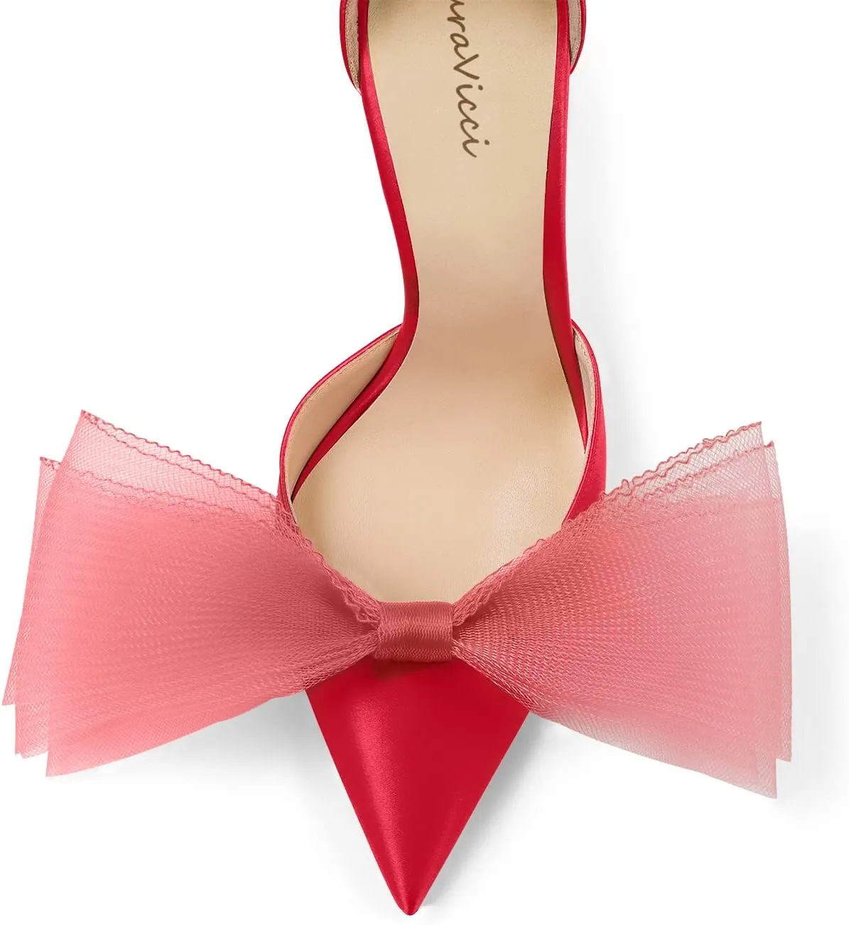 LauraVicci Women's Pumps Asymmetric Mesh Feather Bow Sandals Pointed Toe Ankle Strap Lace-Up Stiletto Slip-On Evening Dress Party Wedding Shoes