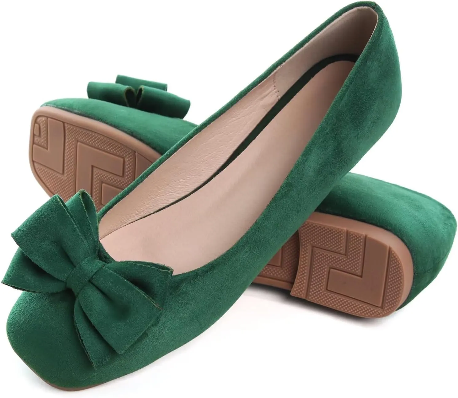 LUXINYU Women Mary Jane Shoes Bowknot Dressy Square Toe Suede Upper Slip on Ballet Flats Comfortable Moccasins Work Flats Daily Walking Shoes