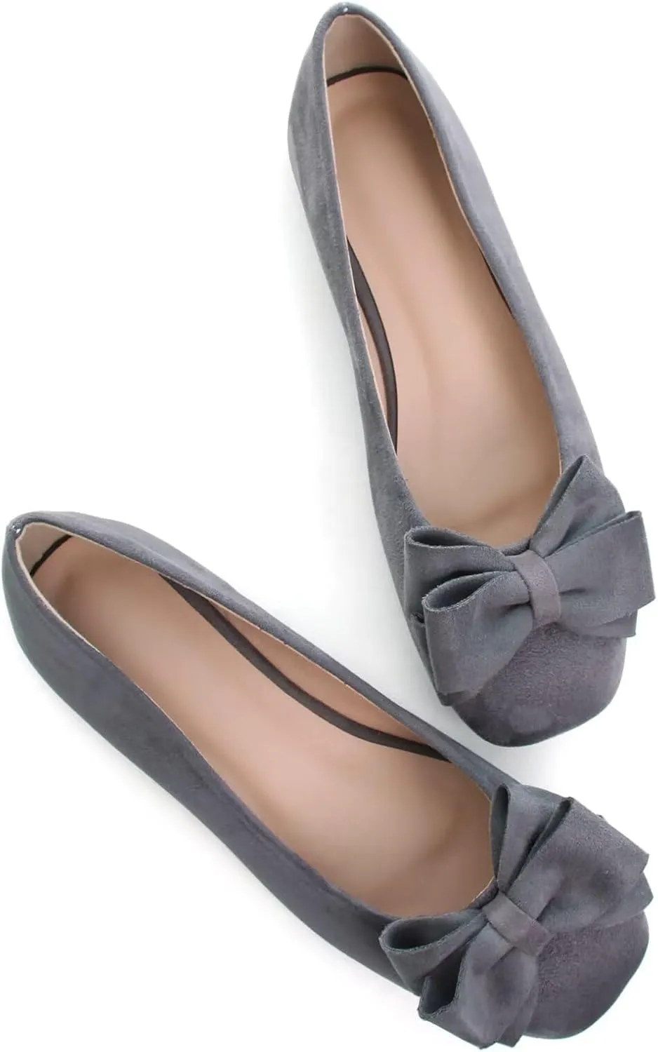 LUXINYU Women Mary Jane Shoes Bowknot Dressy Square Toe Suede Upper Slip on Ballet Flats Comfortable Moccasins Work Flats Daily Walking Shoes