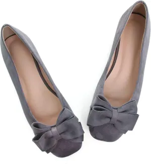 LUXINYU Women Mary Jane Shoes Bowknot Dressy Square Toe Suede Upper Slip on Ballet Flats Comfortable Moccasins Work Flats Daily Walking Shoes