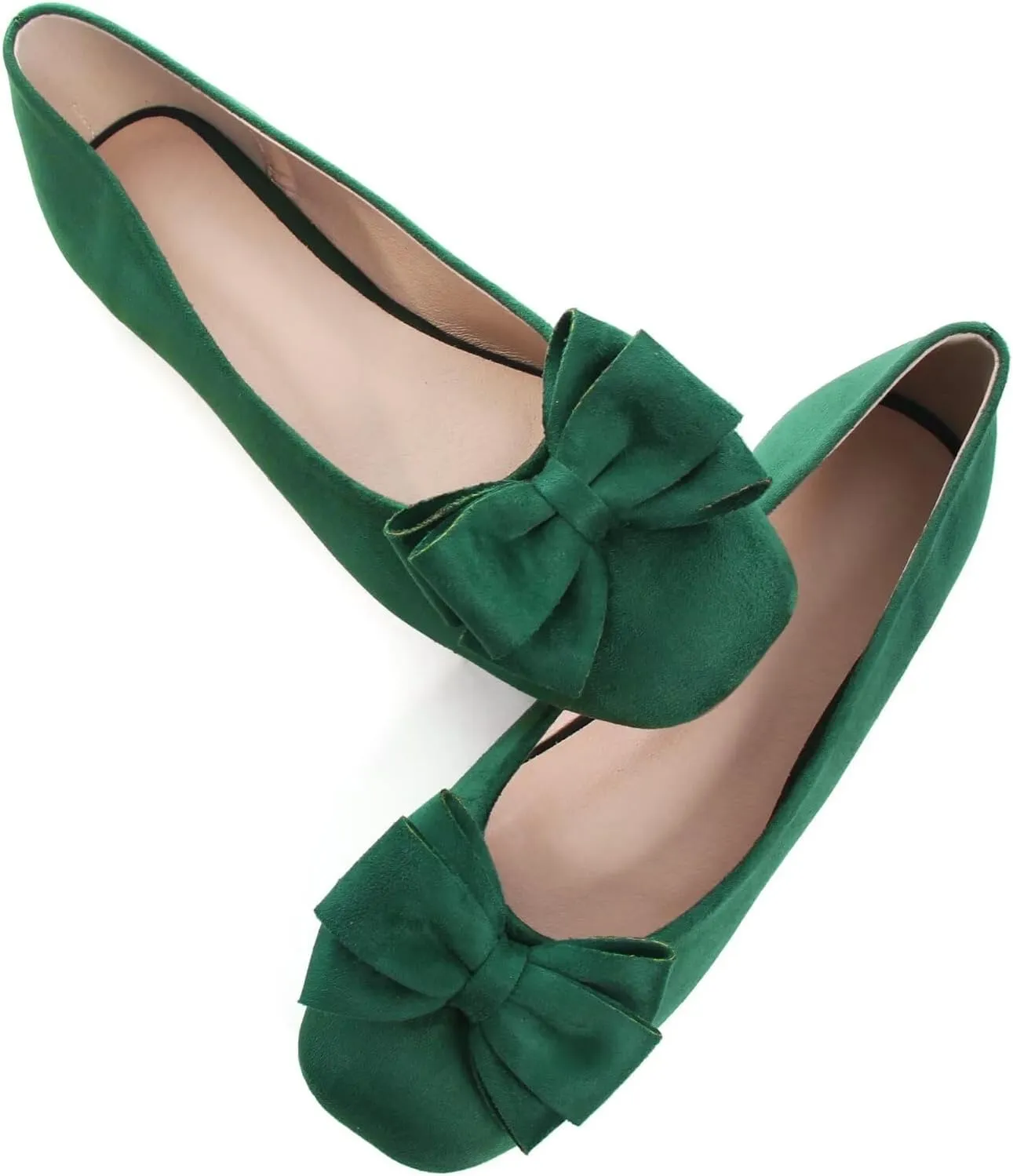 LUXINYU Women Mary Jane Shoes Bowknot Dressy Square Toe Suede Upper Slip on Ballet Flats Comfortable Moccasins Work Flats Daily Walking Shoes