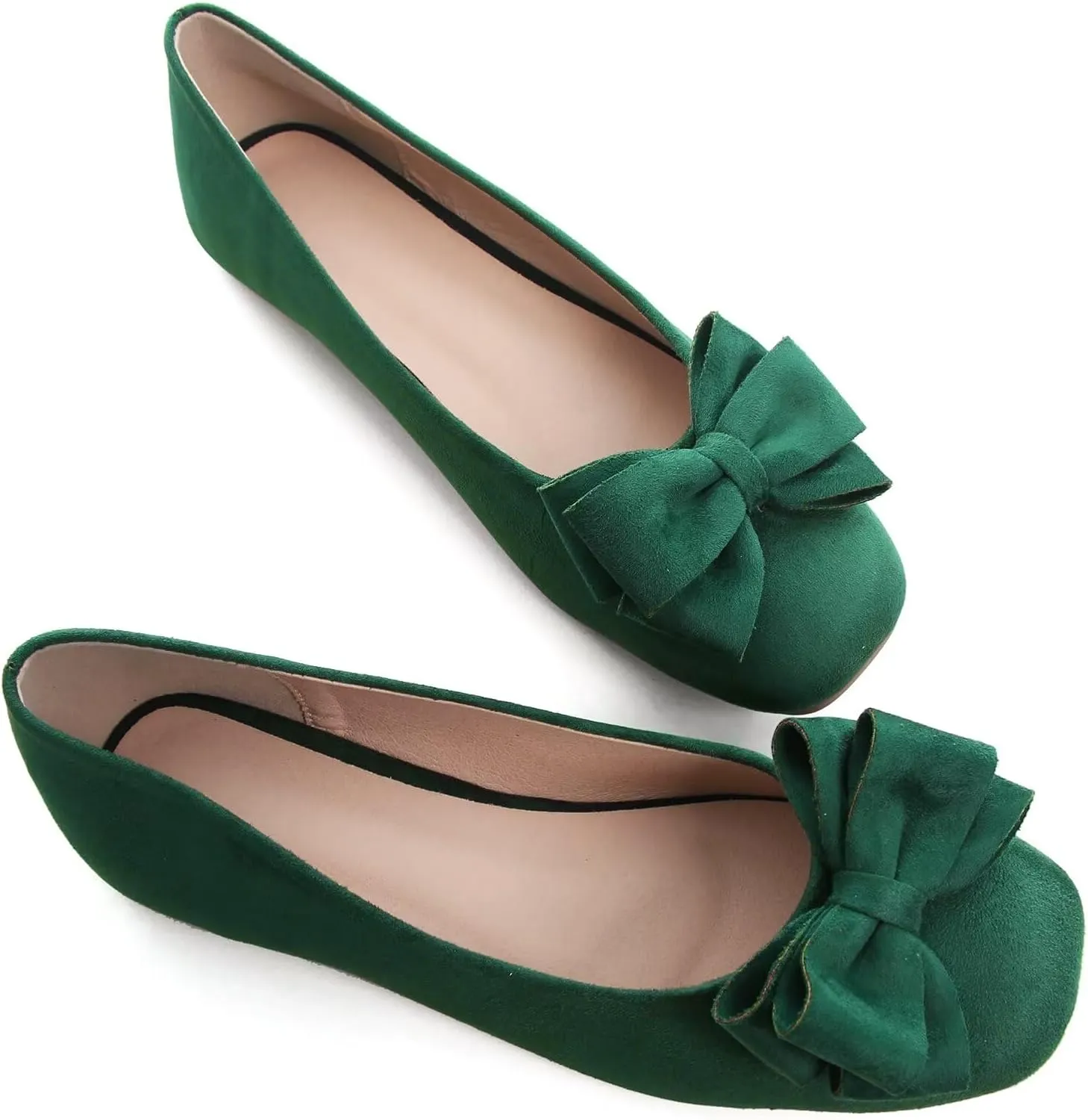 LUXINYU Women Mary Jane Shoes Bowknot Dressy Square Toe Suede Upper Slip on Ballet Flats Comfortable Moccasins Work Flats Daily Walking Shoes