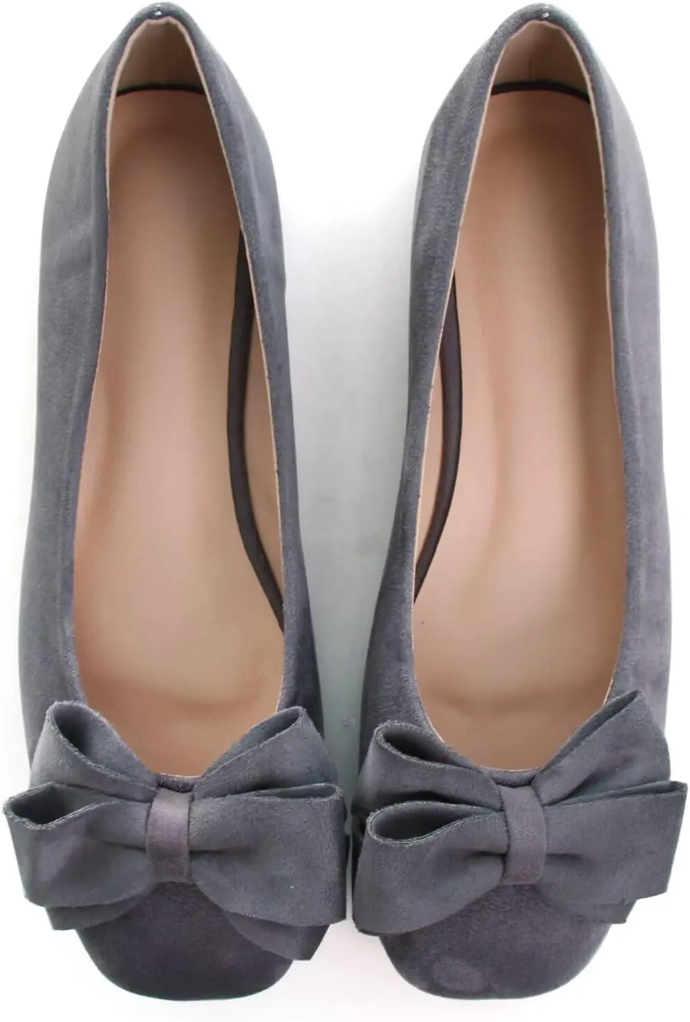 LUXINYU Women Mary Jane Shoes Bowknot Dressy Square Toe Suede Upper Slip on Ballet Flats Comfortable Moccasins Work Flats Daily Walking Shoes