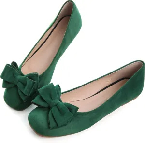 LUXINYU Women Mary Jane Shoes Bowknot Dressy Square Toe Suede Upper Slip on Ballet Flats Comfortable Moccasins Work Flats Daily Walking Shoes