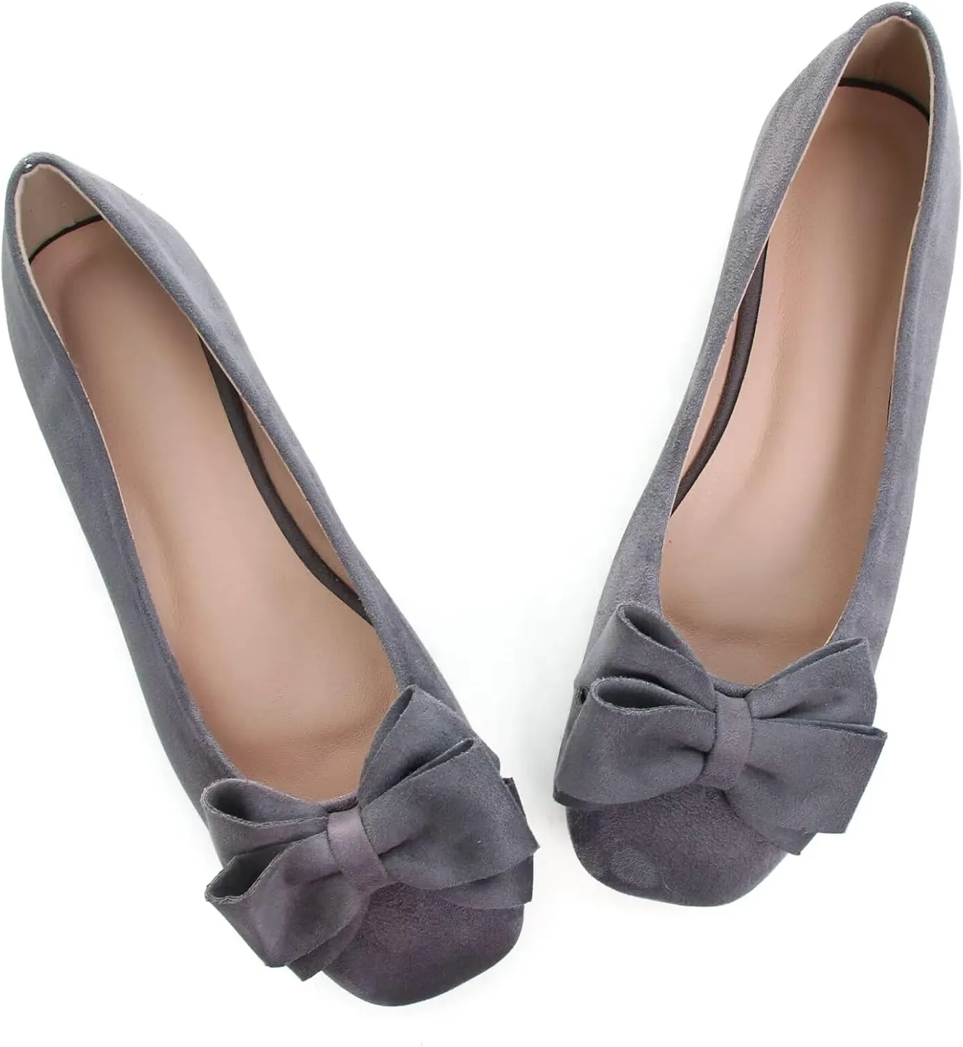 LUXINYU Women Mary Jane Shoes Bowknot Dressy Square Toe Suede Upper Slip on Ballet Flats Comfortable Moccasins Work Flats Daily Walking Shoes