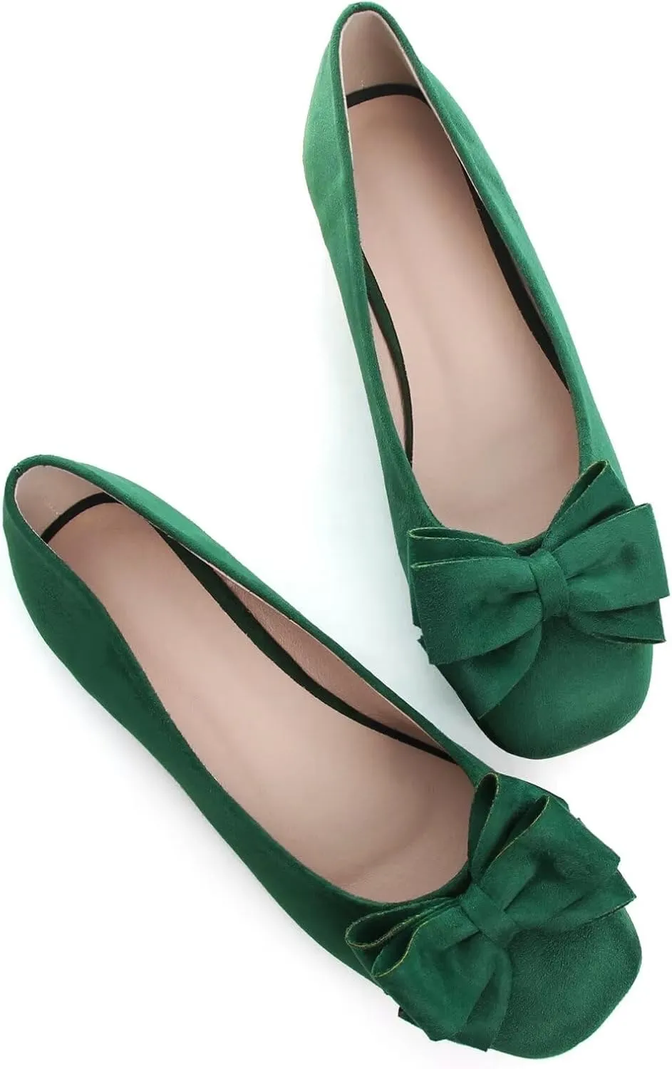 LUXINYU Women Mary Jane Shoes Bowknot Dressy Square Toe Suede Upper Slip on Ballet Flats Comfortable Moccasins Work Flats Daily Walking Shoes
