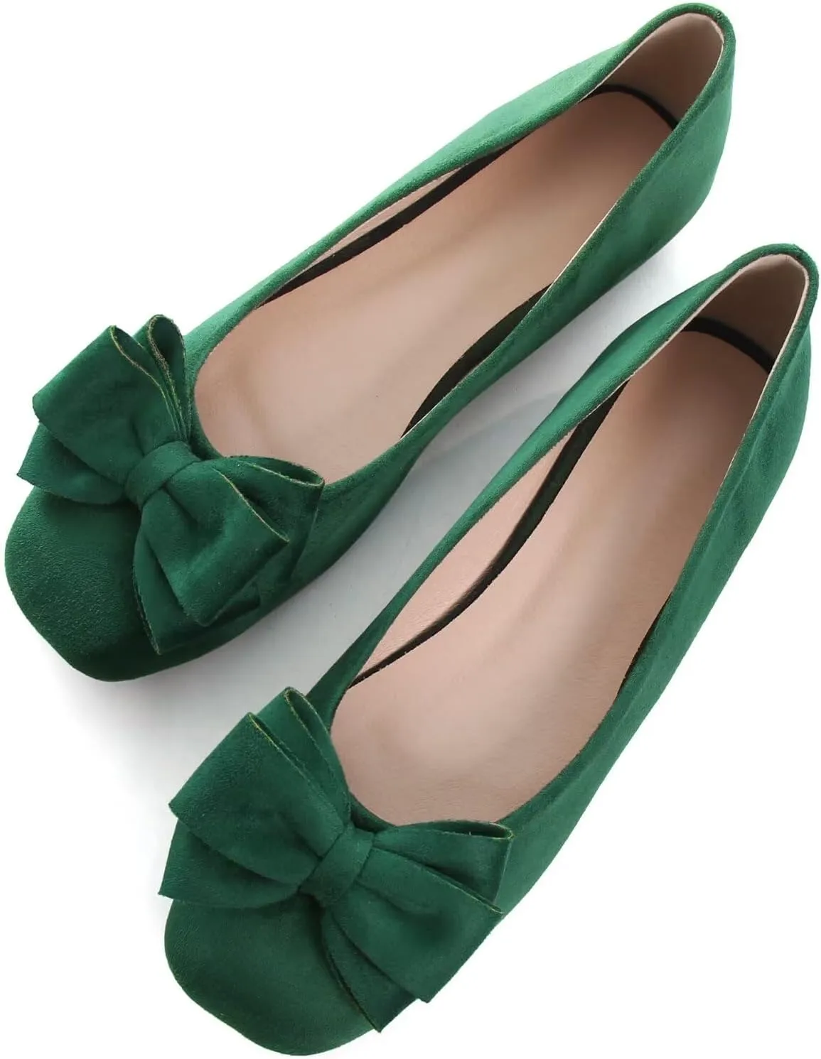 LUXINYU Women Mary Jane Shoes Bowknot Dressy Square Toe Suede Upper Slip on Ballet Flats Comfortable Moccasins Work Flats Daily Walking Shoes