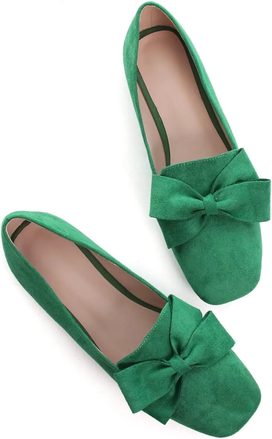 LUXINYU Women Mary Jane Shoes Bowknot Dressy Square Toe Suede Upper Slip on Ballet Flats Comfortable Moccasins Work Flats Low Heel Daily Walking Shoes
