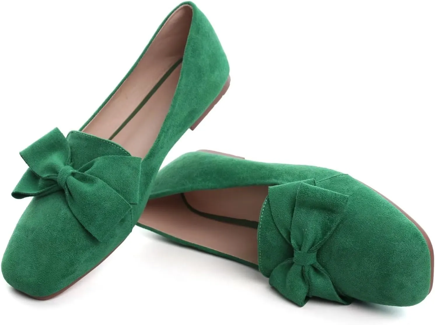 LUXINYU Women Mary Jane Shoes Bowknot Dressy Square Toe Suede Upper Slip on Ballet Flats Comfortable Moccasins Work Flats Low Heel Daily Walking Shoes