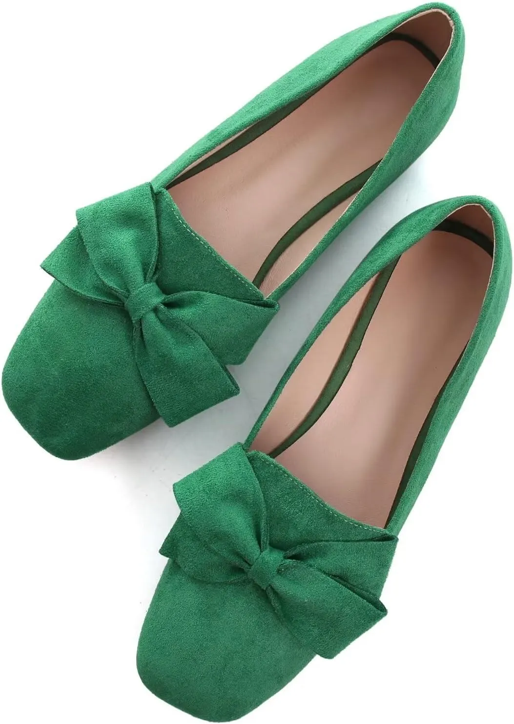 LUXINYU Women Mary Jane Shoes Bowknot Dressy Square Toe Suede Upper Slip on Ballet Flats Comfortable Moccasins Work Flats Low Heel Daily Walking Shoes