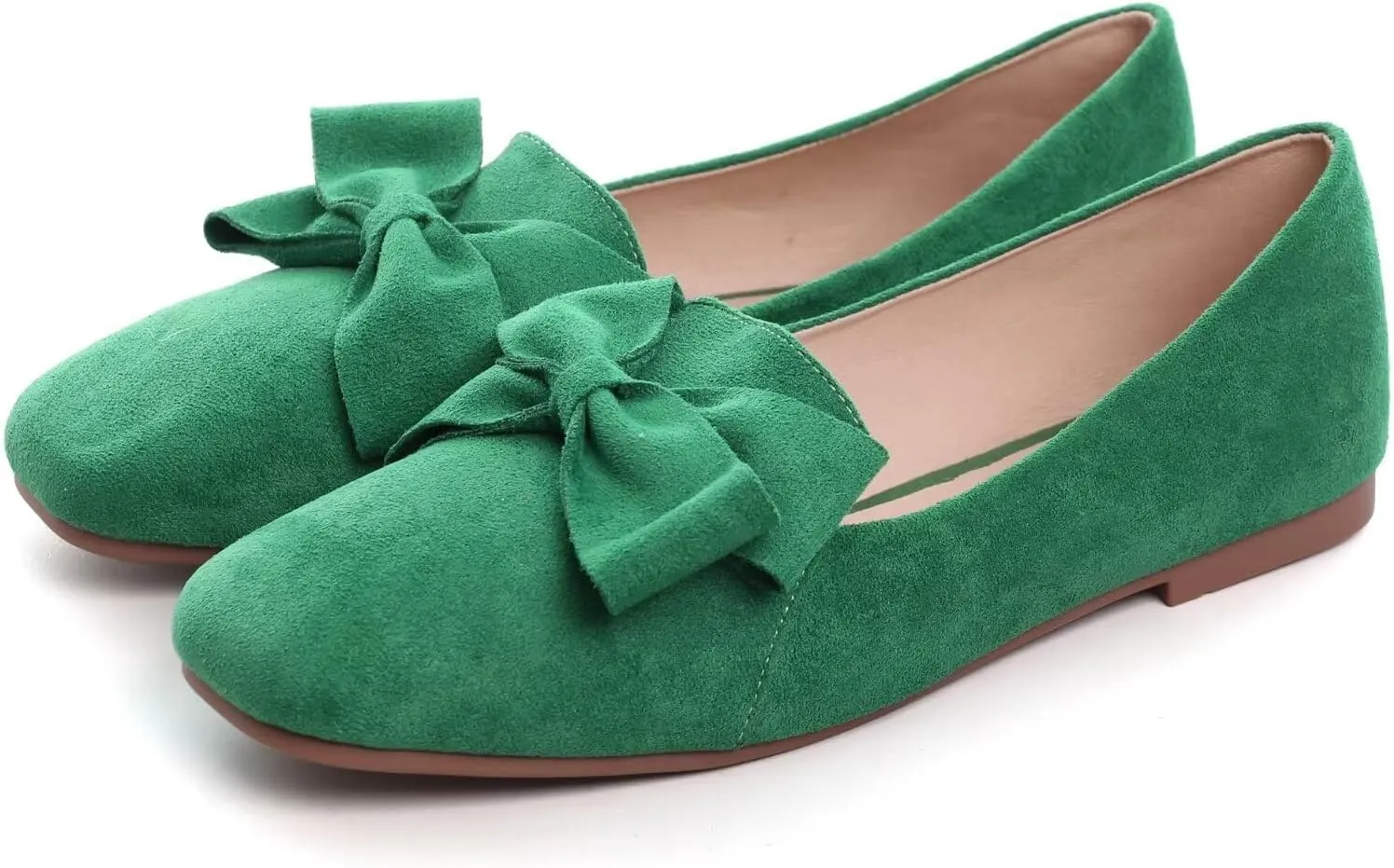 LUXINYU Women Mary Jane Shoes Bowknot Dressy Square Toe Suede Upper Slip on Ballet Flats Comfortable Moccasins Work Flats Low Heel Daily Walking Shoes