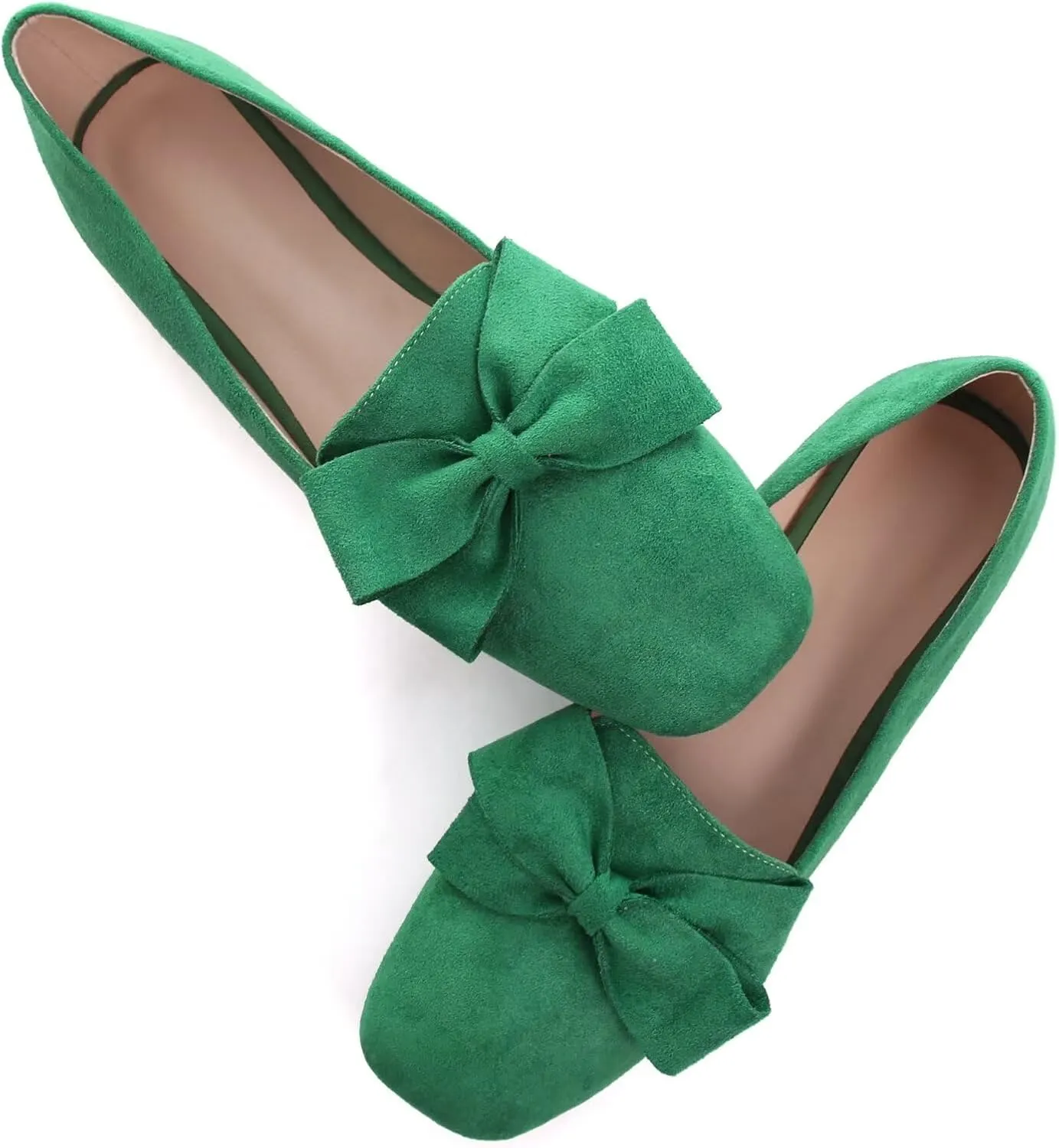 LUXINYU Women Mary Jane Shoes Bowknot Dressy Square Toe Suede Upper Slip on Ballet Flats Comfortable Moccasins Work Flats Low Heel Daily Walking Shoes