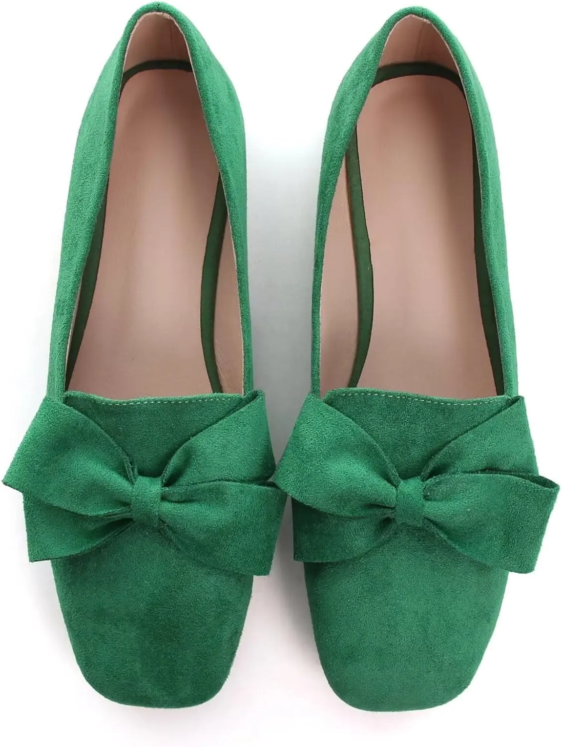 LUXINYU Women Mary Jane Shoes Bowknot Dressy Square Toe Suede Upper Slip on Ballet Flats Comfortable Moccasins Work Flats Low Heel Daily Walking Shoes