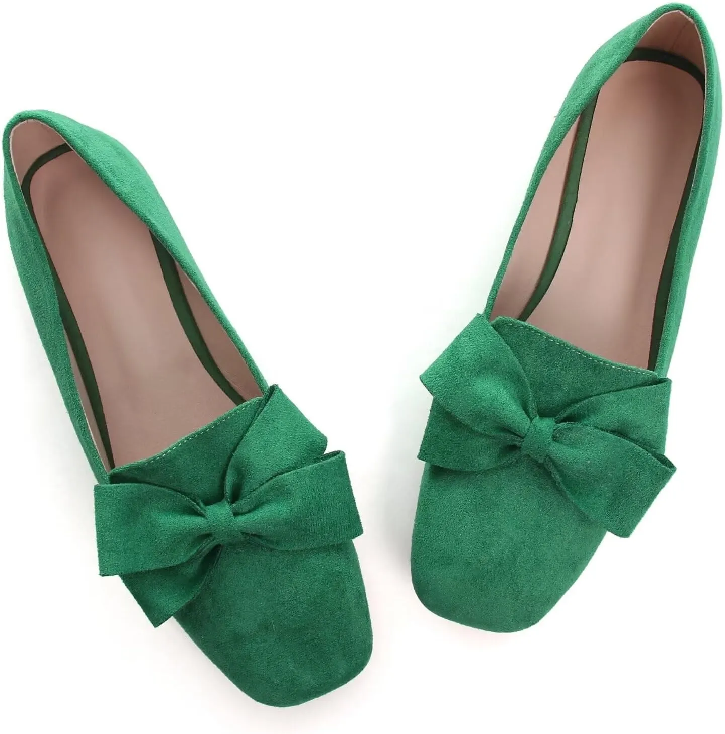 LUXINYU Women Mary Jane Shoes Bowknot Dressy Square Toe Suede Upper Slip on Ballet Flats Comfortable Moccasins Work Flats Low Heel Daily Walking Shoes