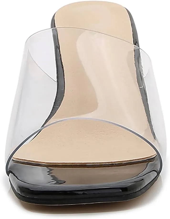 Lymphvity Clear Heeled Sandals for Women Kitten Heels Sandals Open Square Toe Transparent High Heel Mule Sandals Slip On Party Dress Shoes