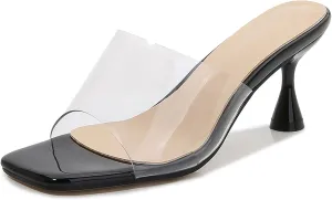 Lymphvity Clear Heeled Sandals for Women Kitten Heels Sandals Open Square Toe Transparent High Heel Mule Sandals Slip On Party Dress Shoes
