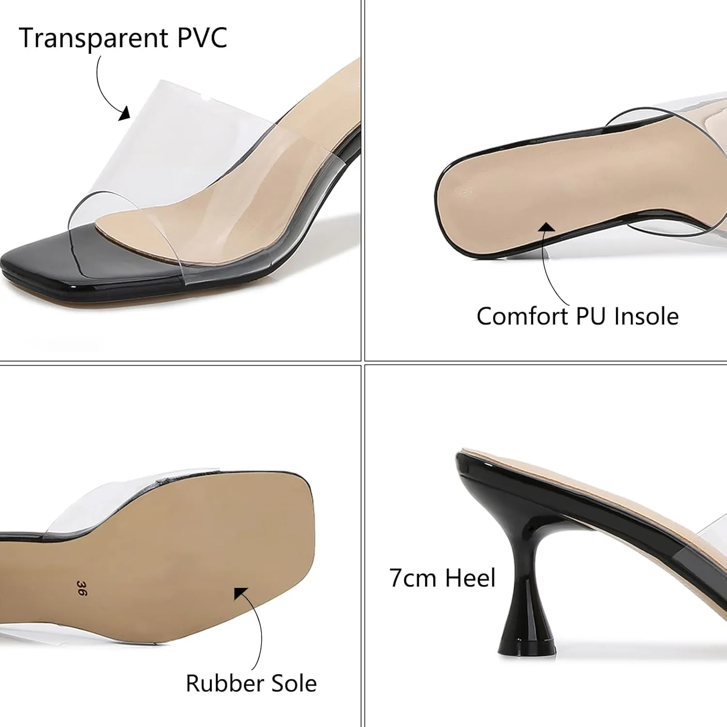Lymphvity Clear Heeled Sandals for Women Kitten Heels Sandals Open Square Toe Transparent High Heel Mule Sandals Slip On Party Dress Shoes