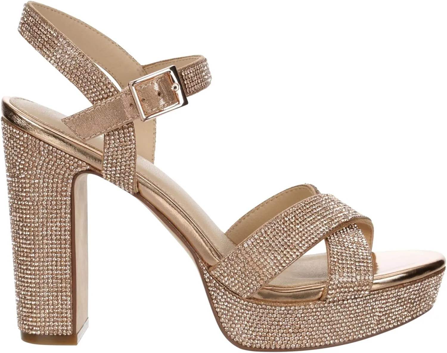 Maripe Leilani - Women's Open Toe Chunky High Heel Ankle Strap Rhinestone Platform Sandals