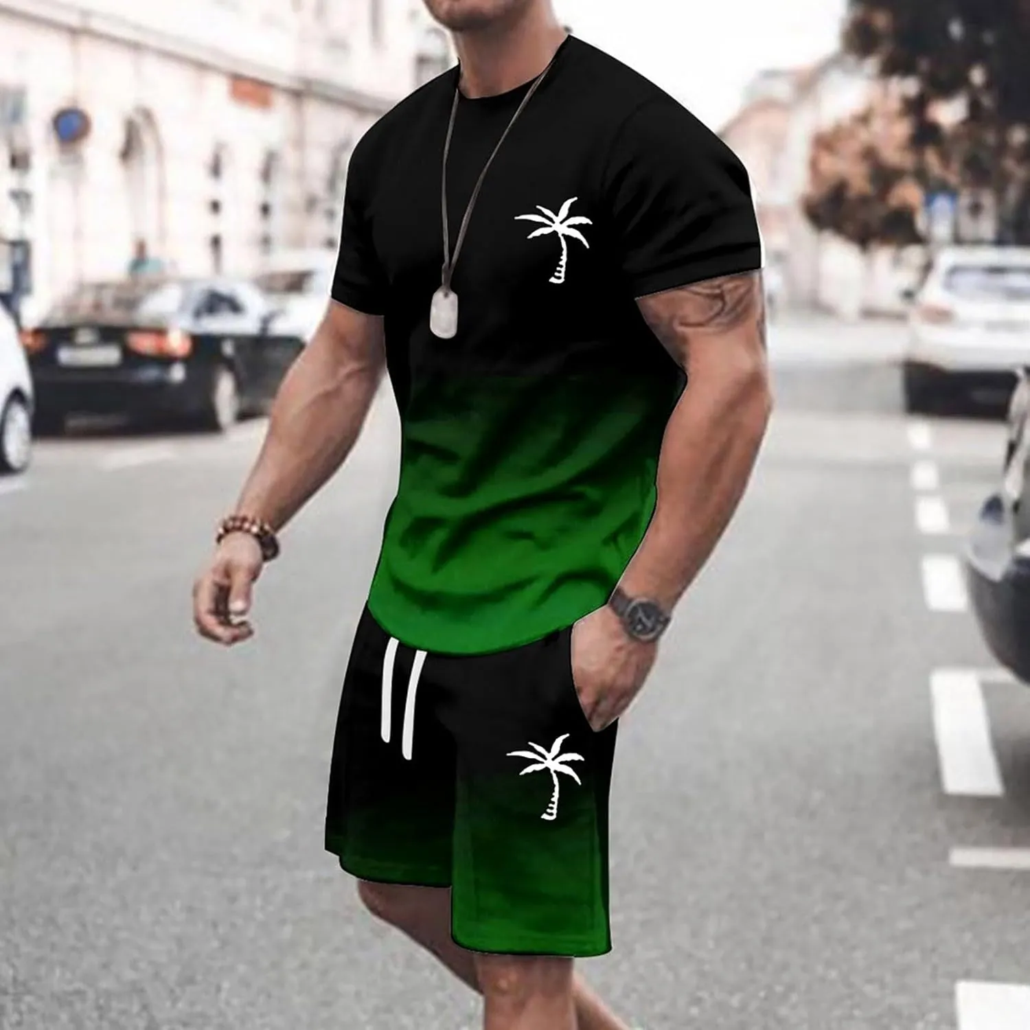 Men 2 Piece Outfits Summer Workout Tops Short Sleeve Athletic Set Casual Sets for Mens Tshirts and Shorts Suits