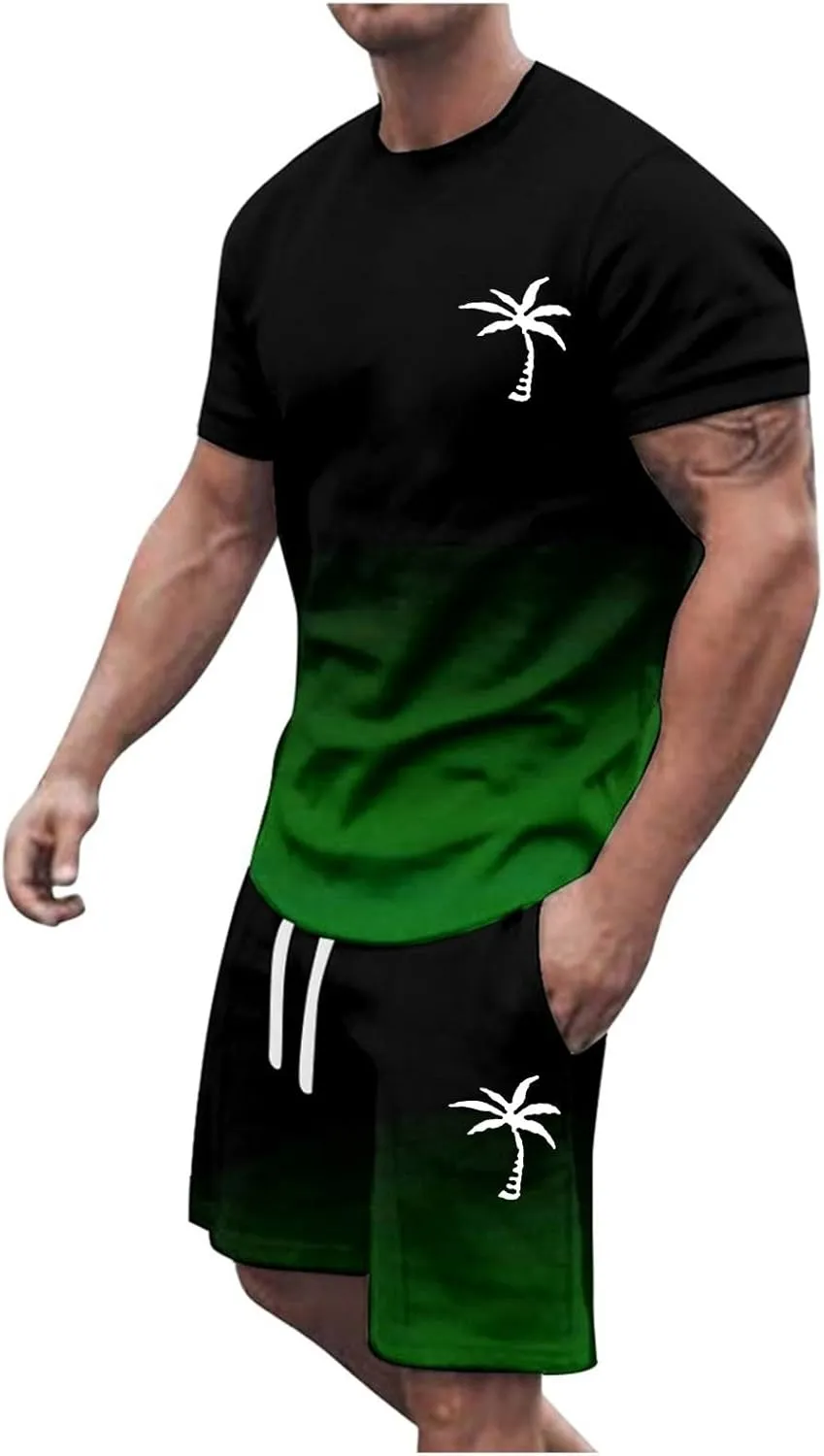 Men 2 Piece Outfits Summer Workout Tops Short Sleeve Athletic Set Casual Sets for Mens Tshirts and Shorts Suits