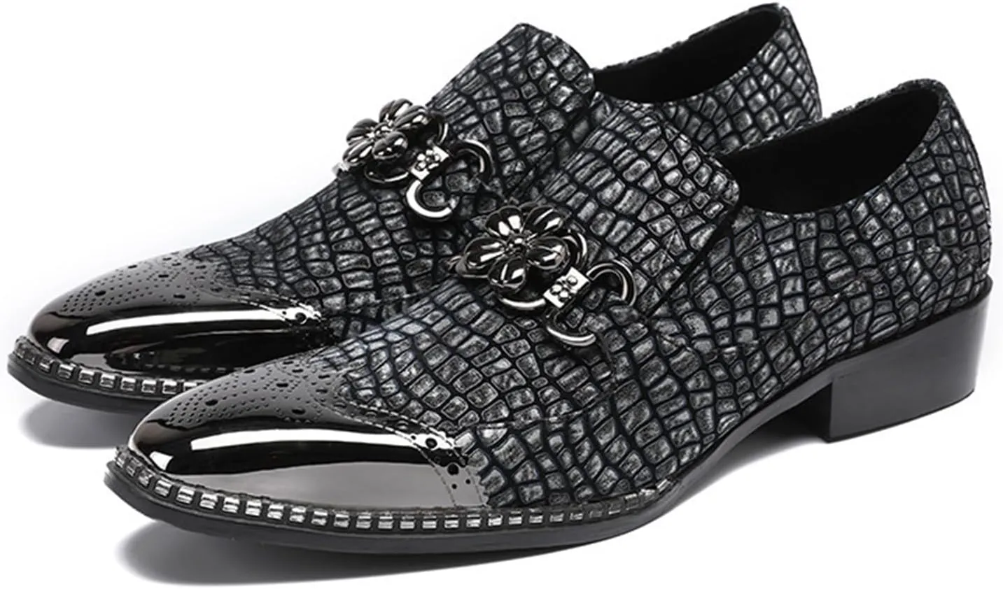 Mens Dress Shoes, Leather Shoes, Loafers Genuine Leather Plus Size Crocodile Pattern Slip on Casual Business Low Top Pointed Toe Breathable Suit Shoes, 43 EU,Black