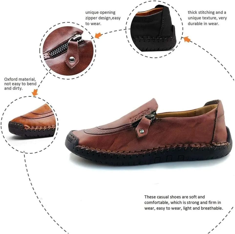 Mens Driving Leather Casual Slip-on Sneaker Handmade Stitched Flats Penny Loafers Lightweight Shoes
