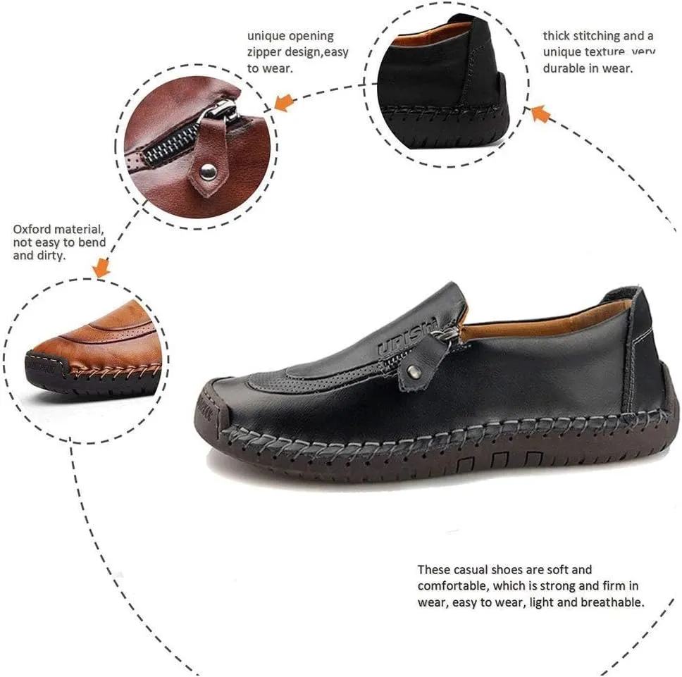 Mens Driving Leather Casual Slip-on Sneaker Handmade Stitched Flats Penny Loafers Lightweight Shoes