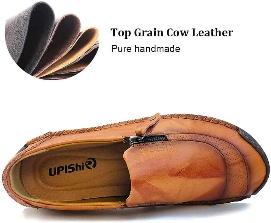 Mens Driving Leather Casual Slip-on Sneaker Handmade Stitched Flats Penny Loafers Lightweight Shoes