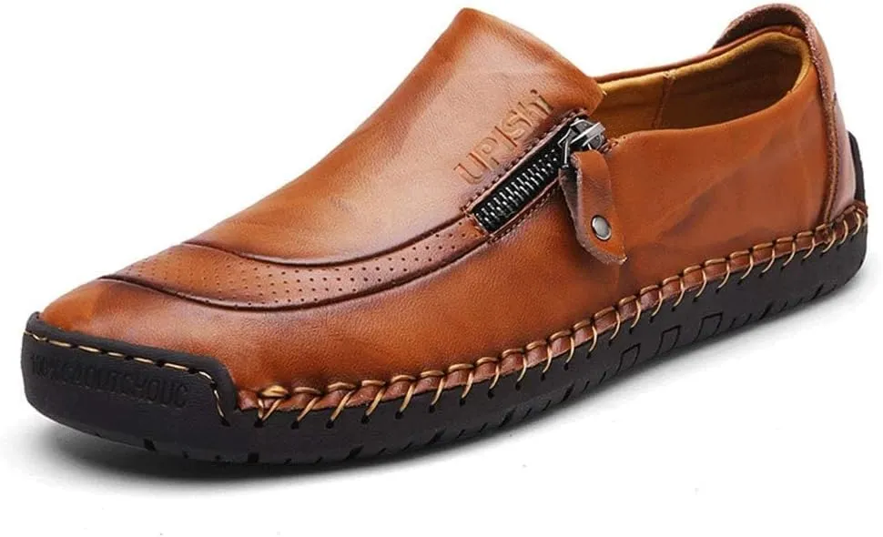 Mens Driving Leather Casual Slip-on Sneaker Handmade Stitched Flats Penny Loafers Lightweight Shoes