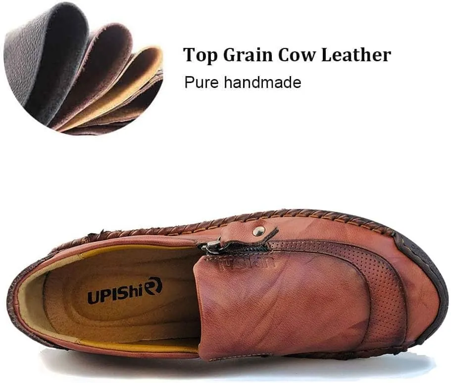 Mens Driving Leather Casual Slip-on Sneaker Handmade Stitched Flats Penny Loafers Lightweight Shoes