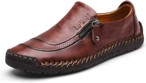 Mens Driving Leather Casual Slip-on Sneaker Handmade Stitched Flats Penny Loafers Lightweight Shoes