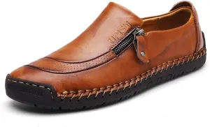 Mens Driving Leather Casual Slip-on Sneaker Handmade Stitched Flats Penny Loafers Lightweight Shoes