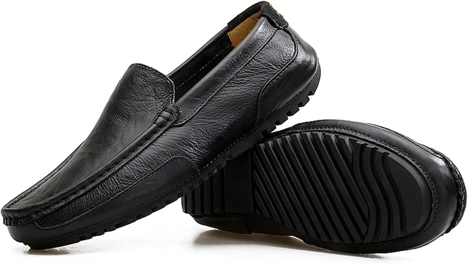 Men's Genuine Leather Square Toe Casual Slip On Loafers,Lightweight Comfortable Flat Moccasin Boat Shoes Casual Fashion Walking Driving Shoes