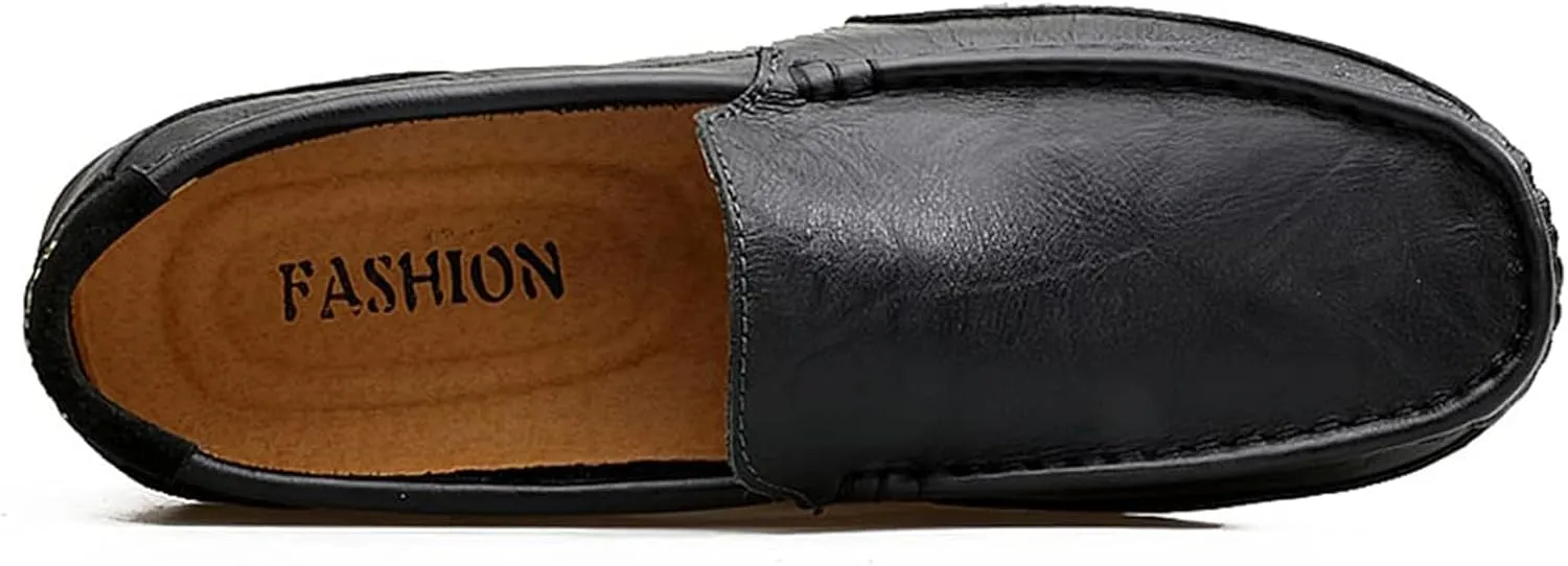 Men's Genuine Leather Square Toe Casual Slip On Loafers,Lightweight Comfortable Flat Moccasin Boat Shoes Casual Fashion Walking Driving Shoes