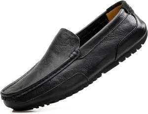 Men's Genuine Leather Square Toe Casual Slip On Loafers,Lightweight Comfortable Flat Moccasin Boat Shoes Casual Fashion Walking Driving Shoes