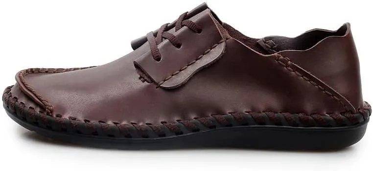 Men's Premium Nubuck Leather Slip on Shoes,Handmade Loafers Breathable Leisure Vintage Flat Boat Shoes