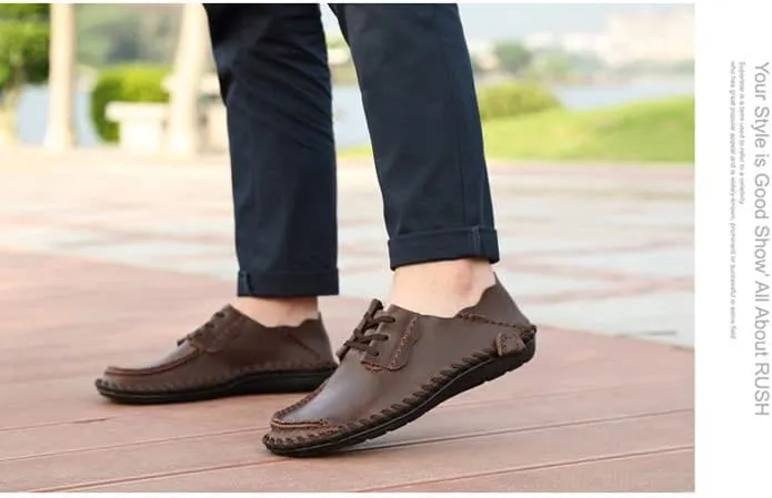 Men's Premium Nubuck Leather Slip on Shoes,Handmade Loafers Breathable Leisure Vintage Flat Boat Shoes
