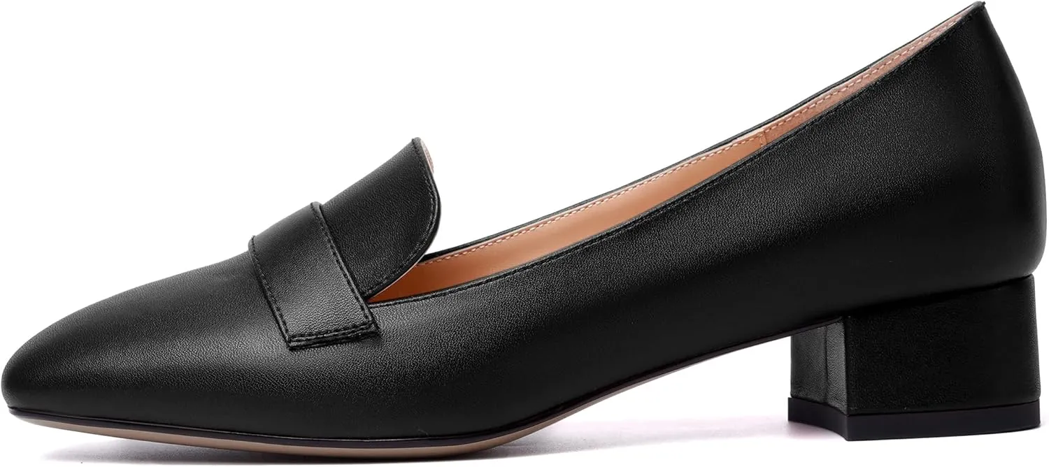 MERRORI Womens Matte Casual Office Slip On Square Toe Chunky Low Heel Loafers Shoes 0.5 Inch
