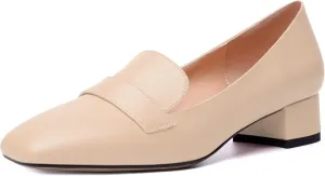 MERRORI Womens Matte Casual Office Slip On Square Toe Chunky Low Heel Loafers Shoes 0.5 Inch