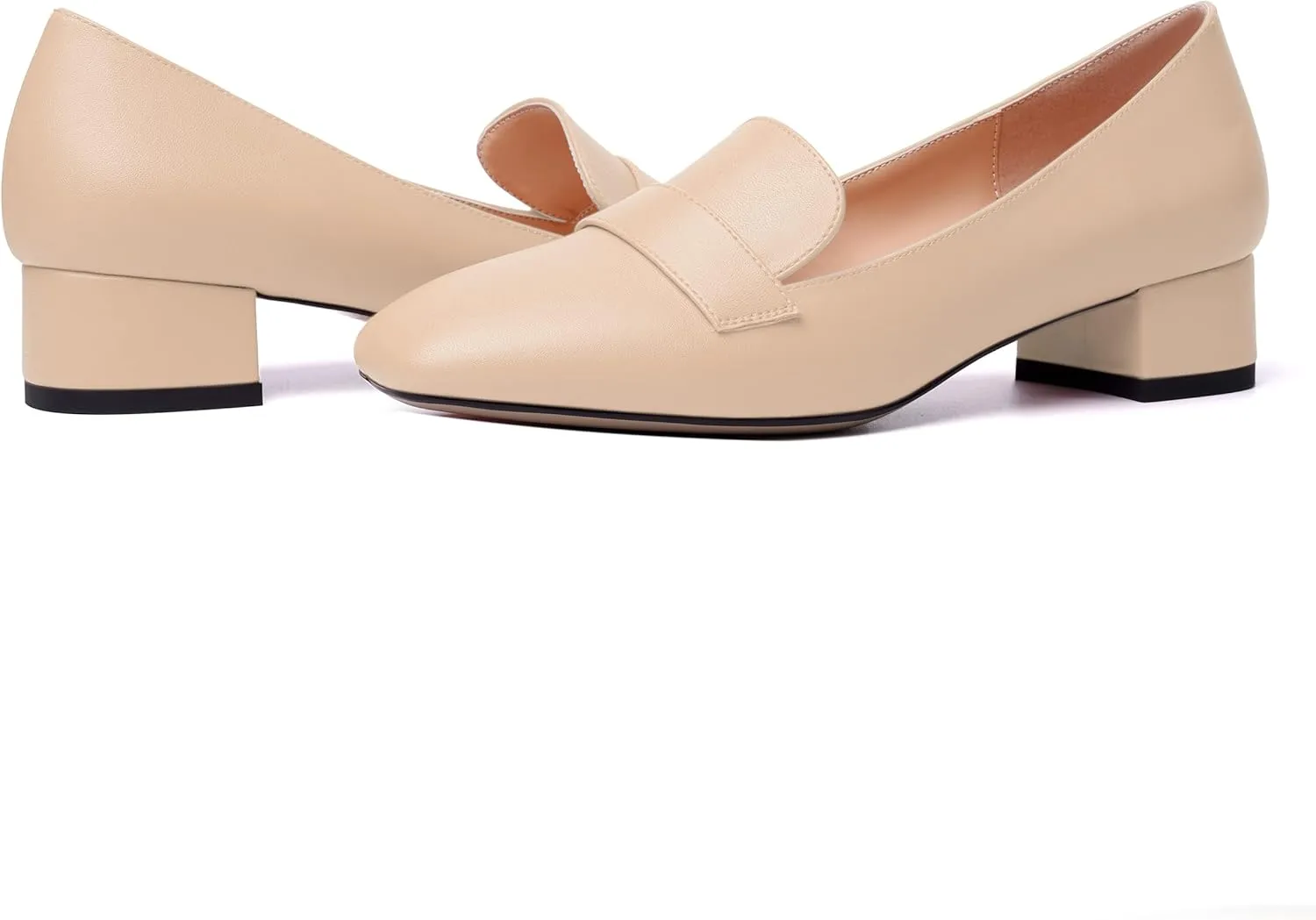 MERRORI Womens Matte Casual Office Slip On Square Toe Chunky Low Heel Loafers Shoes 0.5 Inch