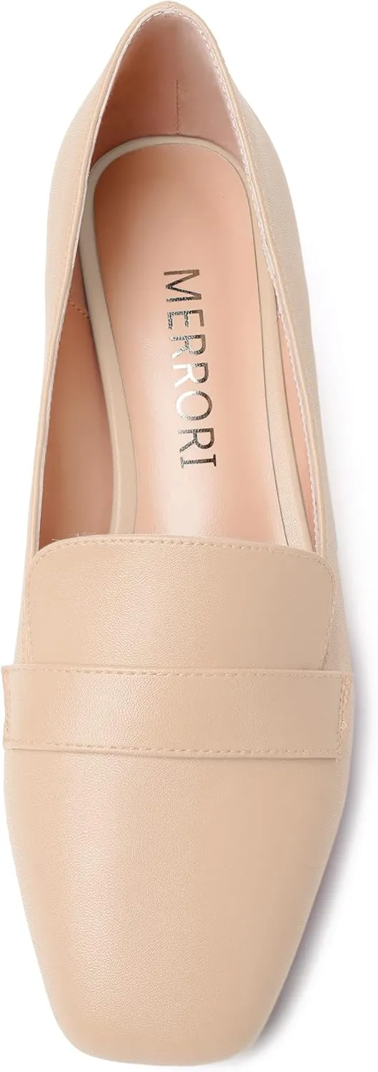 MERRORI Womens Matte Casual Office Slip On Square Toe Chunky Low Heel Loafers Shoes 0.5 Inch