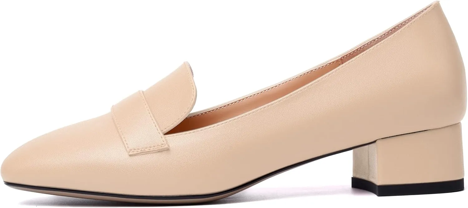 MERRORI Womens Matte Casual Office Slip On Square Toe Chunky Low Heel Loafers Shoes 0.5 Inch